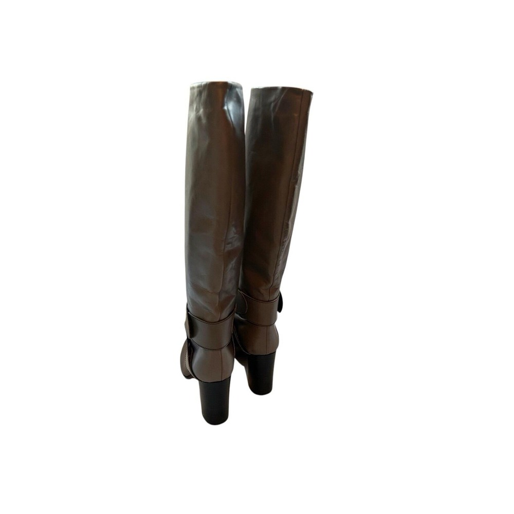 TIBI Tall Taupe Gray Brown Italy Buttery Soft Leather Boot 8 Ankle Harness Boho - Picture 7 of 12